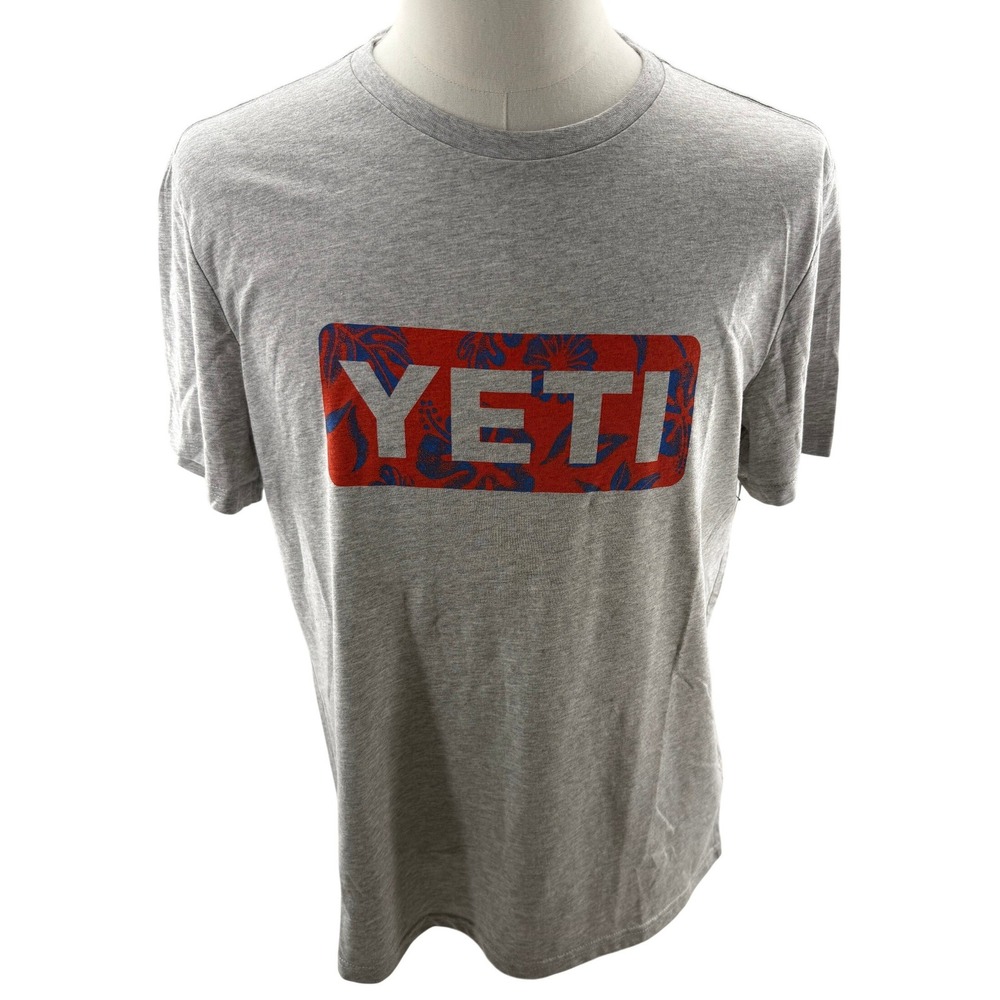 YETI Tropical Logo Graphic Tee Shirt Grey Mens‎ Large New
